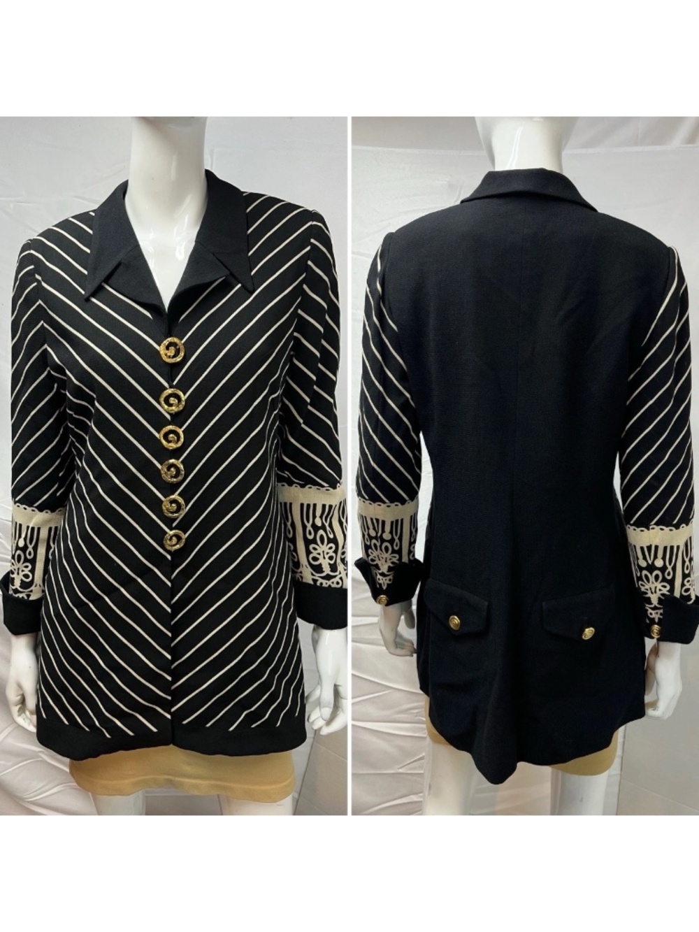 Gemma Kahng Vintage 90s Avant Garde Women’s 8 Black Blazer Jacket Chevron